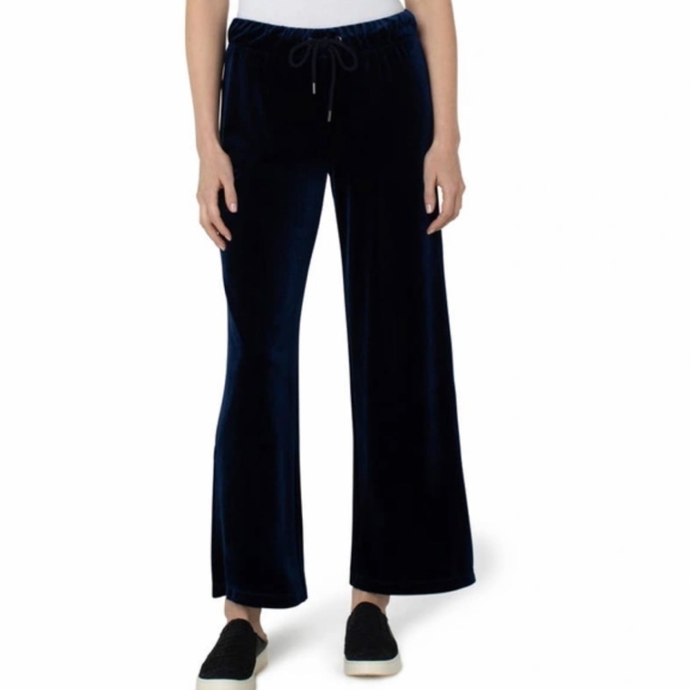 NWT Liverpool Wide Leg Velvet Drawstring Pants in Midnight Blue